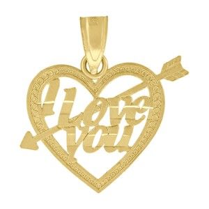 10kt 10k Yellow Gold Diamond-Cut Unisex I Love You Heart Charm Pendant